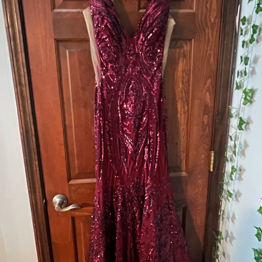 Jovani Deep Red Sequin Dress